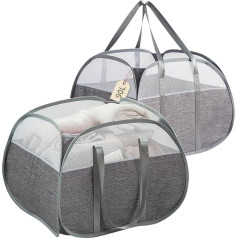 Foldable Laundry Basket, Pack of 2 Pop Up Laundry Baskets, 90 L Foldable Laundry Basket with Handle, Mesh Laundry Box for Children's Room, College, Dorm, Camping and Travel, Grey
