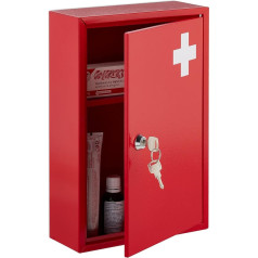 Relaxdays Lockable Medicine Cabinet with 2 Compartments H 32 x W 21.5 x D 9.5 cm for Medicine Medicine Cabinet Red / White Iron