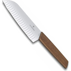 Victorinox, Swiss Modern, Profi Santokumesser, Extra Scharfe Klinge, Kullenschliff, 17 cm, Edler Holzgriff, Rostfreier Stahl, braun