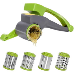 Masthome Rotating Cheese Grater, Manual Hand Grater with Stainless Steel Drum, Kitchen Grater for Grating Hard Cheese/Chocolate/Nuts/Spices and More, Green + White