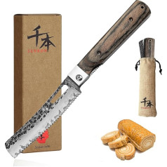 SENBON 440 Forged Stainless Steel Bread Knife Blade Sharp Japanese Folding Portable Travel Pastry Knife Colour Wood Handle Bag Small Bread Knife