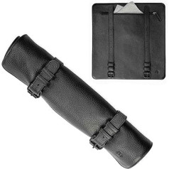 Angus Stoke Knife Bag Black Buffalo Leather for Chef's Knives, 7-Compartment Knife Roll Bag with Extra Compartment - Ferran Leather Cooking Bag, black, Knife pocket