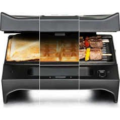 ROMMELSBACHER SWG 700 3-in-1 Multi Toast & Grill Max (Sandwich Maker, Belgian Waffle Iron, Contact Grill, 3 Interchangeable Die-Cast Aluminium Plates, 2-Layer Non-Stick Coating) Black/Stainless Steel