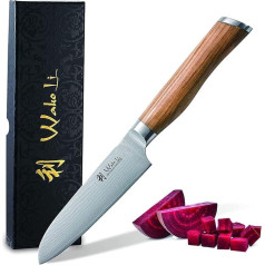 Wakoli Olive Damascus Knife Small Santoku Knife Extremely Sharp 12.00 cm Blade Made of 67 Layers I Premium Damask Kitchen Knife and Professional Knife Made of Damascus Steel with Olive Wood Handle