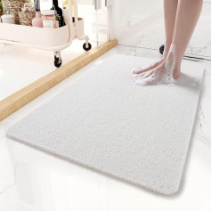 Loofah Shower Mat for Indoor Bathroom, PVC Water Seepage Smooth Non-Slip Anti-Mould Anti-Bacterial Bath Mat Soft Bathtub Rug for Bathroom Wet Areas, 40x60cm, White
