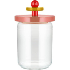 Alessi ES16/100 2 Twergi Kitchen Jar with Sealed Lime Wood Lid, Pink, 100 Values Collection, Steel, Yellow, Red, Pink