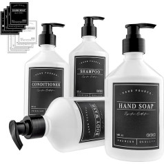 MONOKO Set of 4 Soap Dispensers, Plastic White 500 ml Pump Bottle, Kitchen Detergent Dispenser, Shampoo Bottles for Filling - Pump Dispenser incl. Labels