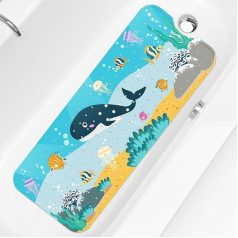 XIYUNTE Baby Bath Mat, Non-Slip Anti-Mould 100 x 40 cm, Extra Long Bath Mat, Non-Slip Shower Mat with Suction Cups and Drain Holes, Cartoon Patterned Bathtub Mat for Kids