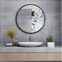 MIQU Bathroom Mirror 70 x 70 cm Bathroom Mirror without Lighting Round Mirror Black Metal Frame Wall Mirror for Bathroom Living Room Toilet 700 mm