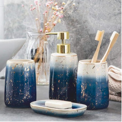 4-Piece Bathroom Accessories, Premium Ceramic Bathroom Accessory Set, Complete Hotel Quality Gift Set, Luxury Bathroom Accessories with Toothbrush Cup/Soap Dispenser/Soap Dish
