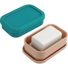 Adorila 2 Pack Travel Soap Container with Lid, Silicone Soap Dish with Drip Layer, Portable Soap Holder for Bathroom, Camping, Gym