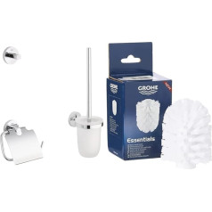 GROHE Essentials Accessories Bath Toilet Set 3 in 1, Material: Glass / Metal, Chrome, 40407001, Round, White & Essentials, Accessories Replacement Brush Head, White, 40791001