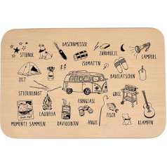 WOIDKIND Bread Board with Bavarian Camping Motifs, Adventure, Outdoor, Beech Wood, Branding, Icons, Breakfast, Gift, Camper, Birthday, Dialect