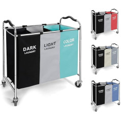 Laundry Basket with 3 Compartments, 41 x 76 x 89 cm, 240 L Laundry Sorter, Laundry Hamper with Handles, Laundry Bag Removable Bags, Machine Washable, with Wheels (Green + Black + Grey)