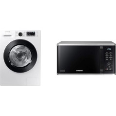 Samsung WD81T4049CE/EG Washer Dryer & MS2AK3515AS/EG Microwave, 800 W, 23 Cooking Space, 48.9 cm Width, Scratch-Resistant Ceramic Enamel Interior, QuickDefrost Defrosting Programs, Silver