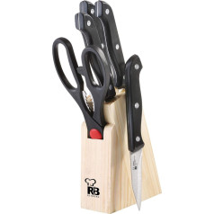 Renberg Q2010 - Set de 4 cuchillos, tijeras y tacoma, acero inoxidable, color madera