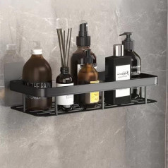 Shower Caddy Soap Dish Bathroom Basket Shelf with Hooks for Hanging Sponge Aluminum Adhesive Wall Mounted Bathroom Storage Soap Holder Organizer Black