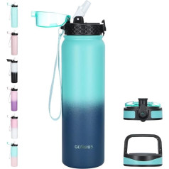 GOPPUS Thermos Flask with Straw, Double-Layer Stainless Steel Drinking Bottle, 1 Litre Insulated Flask, Leak-Proof Sports Water Bottle, Carbonated Water Bottle, BPA-Free Drinking Bottle