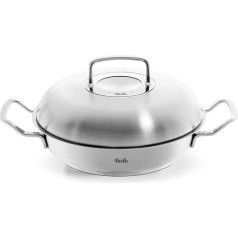 Fissler Original Profi Collection / Stainless Steel Serving Pan Round (2 L, Diameter 24 cm) with High-Lid, Novogrill Frying Surface, Inner Scale - Induction