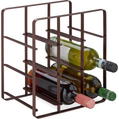 Relaxdays Wine rack, 9 bottles, powder-coated iron, standing wine holder, kitchen & bar, H x W x D: 30 x 27.5 x 20 cm, brown