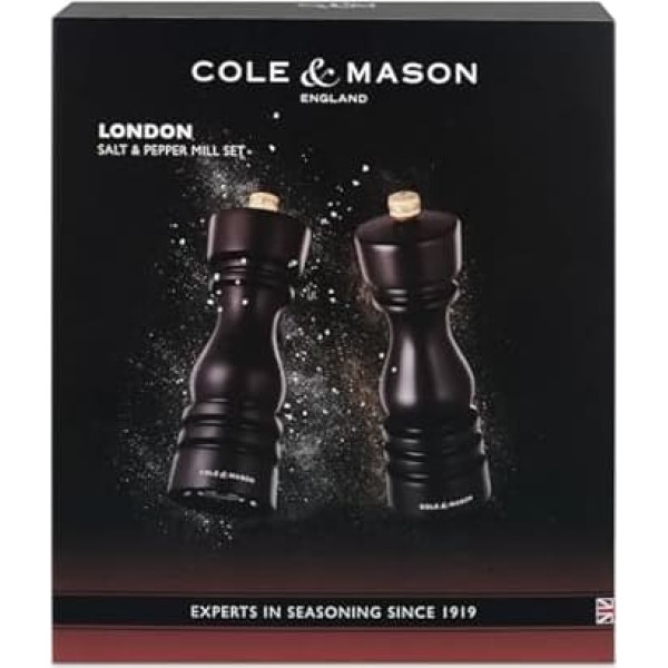 Cole & Mason H233080 London Salz und Pfeffermühle, 2er Set Manuell mit Einstellbar, Schokolade Holz, 18cm, Precision+ mit Keramikmahlwerk und Carbonmahlwerk, Gewürzmühle, Mühlen für Salz, Pfeffer