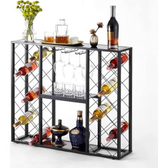 Mango Steam Wine Rack Console with Glass Table Top (34 Bottles, Black)