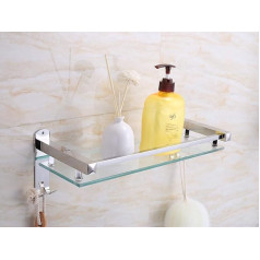 PIGPIGFLY Glass Shelf for Shower, Shower Shelf No Drilling, Bathroom Shelf Made of Stainless Steel, Storage Basket for Shower, Modern Shower Shelf for Hanging, 40 x 15 cm (Hole Punch Mounting)