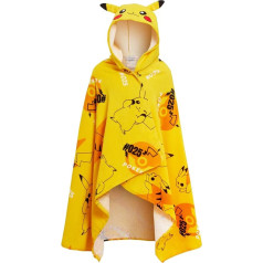 Pikachu Hooded Towel 100% Cotton Kids 3D Ears Dress Up Pikachu Poncho Beach Bath Towel Swim Wrap, yellow