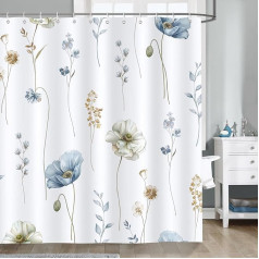 Bonhause Shower Curtain Blue Beige Watercolour Flowers Modern Minimalist Shower Curtains 180 x 180 cm Anti-Mould Waterproof Polyester Fabric Washable Bathroom Curtain for Bathroom with 12 Hooks