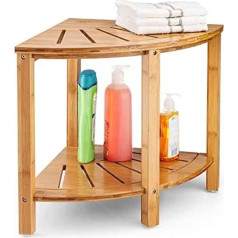 BAKAJI Bathroom Corner Stool Wooden Shower Table Multi-Purpose Corner Shelf with Double Shelf Towel Holder Modern Design Coffee Table 40 x 40 x 43 cm Natural Colour