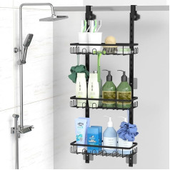 VyGrow Over the Door Shower Caddy with 36 Hooks, Hanging Shower Organizer with Adjustable Door Hooks and Rack, Rustproof Shower Shelves No Drilling Required, Black
