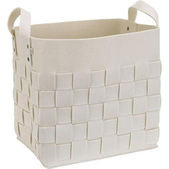 Arawat Laundry Basket Felt Basket Storage White Clothes Organiser Bags 32 x 32 x 32 cm Foldable Laundry Hamper Basket for Toys Storage Basket with Handle Felt Bag for Wardrobe Bedroom