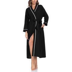 COLORFULLEAF 100% Cotton Bathrobe Women's Lightweight Long Sauna Dressing Gown Long Sleeve Kimono with Pockets Women Sleepwear