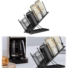 Tefola Metal Cup and Lid Holder, 4 Compartments Coffee Cup Dispenser, Paper Cup Holder, Coffee Bar Organiser, Paper Cup Dispenser, Storage Holder for Home, Office, Cafe, Restaurant, Lounge