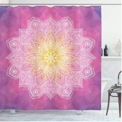 ABAKUHAUS Mandala Shower Curtain, Mandala Flower Art, Fabric Fabric Bathroom Decoration Set with Hooks, 175 x 200 cm, Fuchsia Yellow