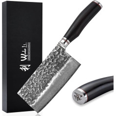 Wakoli EBO Premium Block Knife with 17.5 cm Blade and Hammered Made from 67 Layers of Genuine Damascus Steel with Black Oak Wood Handle I Damascus Knife Kitchen Knife and Professional Chef's Knife