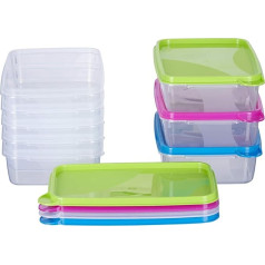 MiraHome Food Storage Container Freezer Container 0.75 L Rectangular Flat 18 x 12 x 5 cm Set of 8 Colourful Austrian Quality