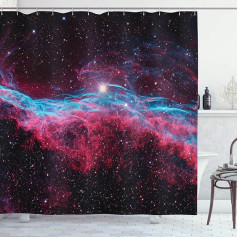 ABAKUHAUS Space Shower Curtain, Space Playing Galaxy, Fabric Fabric Bathroom Decoration Set with Hooks, 175 x 180 cm, Magenta and Black