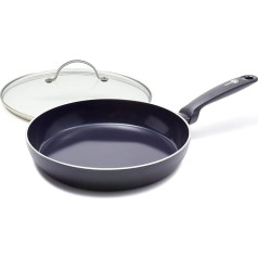 GreenPan Frying Pan Induction Ceramic Coated, Toxin-Free Cooking, Oven and Dishwasher Safe with Universal Glass Lid for Frying Pan and Cooking Pot with Stainless Steel Handle - 30 cm, Black