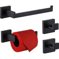 KOKOSIRI 4-Piece Bathroom Accessory Set Bathroom Hardware Set Towel Holder Toilet Paper Holder Towel Hooks x 2 Stainless Steel Wall Mounted Matt Black B05S4-BK