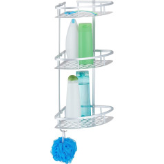 Relaxdays Corner Shower Shelf, Aluminium, H x W x D: 56 x 21.5 x 21.5 cm, Wall Mounted, Shower Corner Shelf Shampoo & Shower Gel, Silver