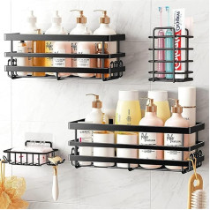 HASA zone Shower Shelf Without Drilling 4 Pieces - Bathroom Accessories Made of 304 Stainless Steel - Shower Shelf No Drilling Required Black