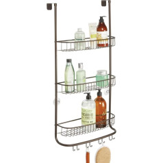 mDesign Shower Caddy Hanging Over the Shower Door - Easy Installation of Shower Caddy No Drilling - Large Metal Shower Caddy with Three Tiers and Eight Hooks - Bronze