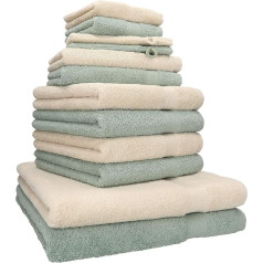 Betz 12-Piece Premium Hand Towel Set 100% Cotton 2 Bath Towels 4 Hand Towels 2 Guest Towels 2 Flannels 2 Wash Mitts Sand / Hay Green