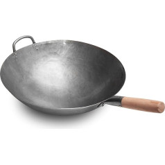 Craft Wok Large Heavy Hand Made Carbon Steel Pow Wok with Wood and Steel Handle 40cm (Round Base) / 731W138
