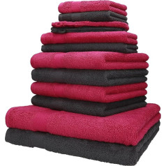 Betz Palermo 12-Piece Hand Towel Set 100% Cotton 2 Bath Towels 4 Hand Towels 2 Guest Towels 2 Flannels 2 Wash Mitts Colour Cranberry and Anthracite