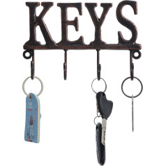 FairyCity Key Holder Wall Mounted Key Hook for Wall Decorative with 4 Hooks Metal Key Organiser Rack Hanger for Entrance, Front Door, Hallway, Office with Screws and Dowels - Bronze