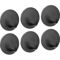 sourcing map Self Adhesive Hooks, 6 Pieces 304 Stainless Steel Adhesive Hooks Wall Hanger for Household Hanging Clothes Towels Kitchen Tools, Black