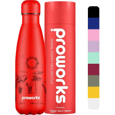 Proworks Stainless Steel Drinking Bottle | 24 Hours Cold and 12 Hours Hot - Vacuum Water Bottle - Insulated Flask for Sports, Running, Cycling, Yoga and Camping - 500 ml - Poppy Red - Safari Sunrise