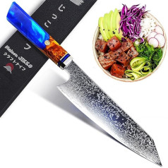 Jikko Japanese Damascus Steel Chef's Knife - Santoku Type - Professional Kitchen Knife